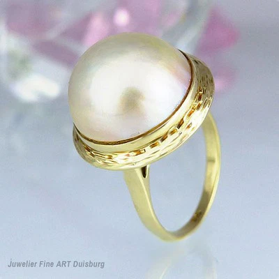 Ring in 585/- Gelbgold mit 1 Mabeperle  Ø 15,90 mm - 6,9 gr - - Bild 1 von 4
