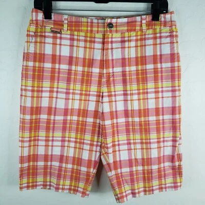 LRL Ralph Lauren Active Plaid Bermuda Shorts Women's Size 6 Orange Flat Front - Image 1 of 4