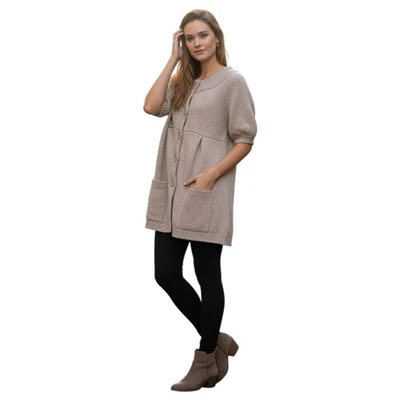 Level Eight Beige Button Front Short Sleeve Sweater Size S - Image 1 of 4