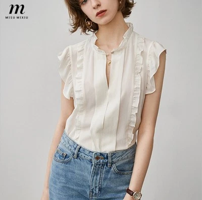 Tory Burch Silk Blouse Women's Size 6 Rtl $313 Ivory Georgette Ruffle Top LNC - Image 1 of 4