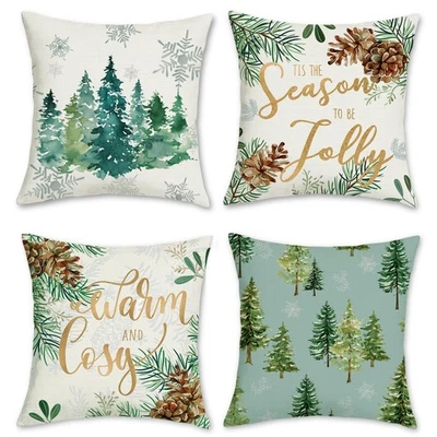 Winter Christmas Tree Throw Pillow Covers 18 x 18 Inch Pine Needles Pinecone ... - Image 1 of 4