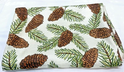 Autumn Fall Thanksgiving Holiday Ivory Pinecones & Sprigs Tablecloth 60" x 84" - Image 1 of 4