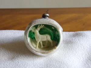 Vintage Quecksilber Glas Weihnachtsschmuck Diorama eines Rentiers Made in Japan - Bild 1 von 8