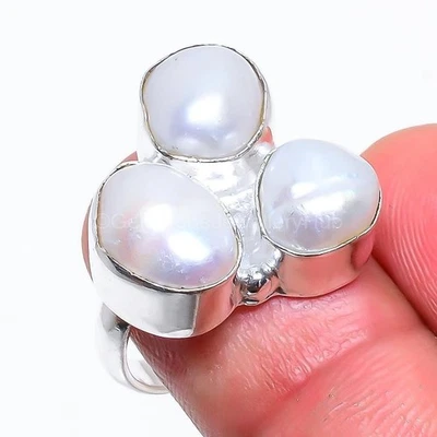 Daughters Day Deal Natural River Pearl 925 Silver Statement Ring Jewelry US 8 - Image 1 of 4