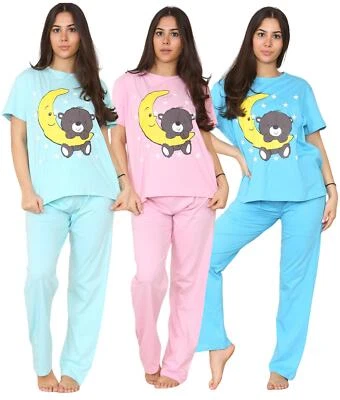Conjunto de pijama para damas estrellas luna peluche manga corta algodón ropa de salón pijamas M a XXL Foto 1 de 4