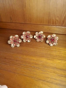 Pier 1 Red And Gold Beaded Flowers Napkin Rings Set Of 4Pier One - Picture 1 of 4