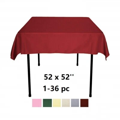 Square Polyester Tablecloth 52x52'' Wedding Banquet Polyester Table Cover 1-36pc - Image 1 of 4
