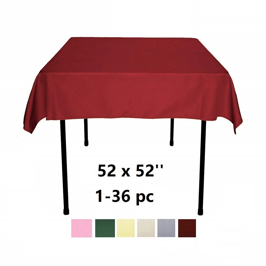 Square Polyester Tablecloth 52x52'' Wedding Banquet Polyester Table Cover 1-36pc - Image 1 of 4