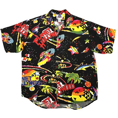 Camisa De Colección Planeta Hollywood Estampado Completo Planetas Espaciales Nave Espacial Talla L Foto 1 de 4