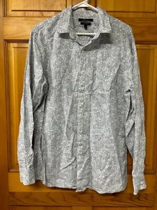 Marc Anthony Button Up Shirt Mens Large Gray Floral Long Sleeve Slim Fit - Picture 1 of 4