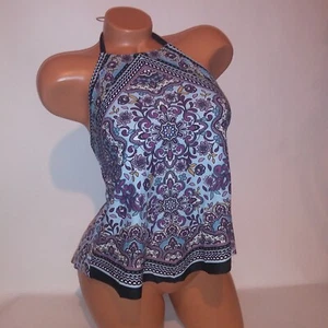 Mossimo Swim Tankini Top Medium Purple Blue Tie Back Removable Padding Halter - Picture 1 of 8