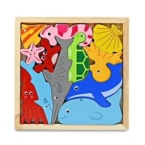 Under the Sea Multicolor Puzzle Wooden Toy Set - Picture 1 of 6