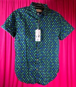 Denim & Flower Slim Fit Short Sleeve Button Down Shamrock St. Patrick’s Size S - Picture 1 of 4