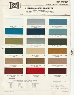 1970 PONTIAC GTO LEMANS FIREBIRD GRAND PRIX TEMPEST PAINT CHIPS (R-M) - Image 1 of 2