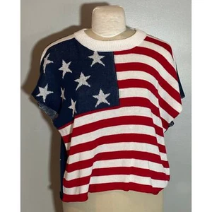 Anna & Ava NWT Flag Print Knit Pullover Tunic L/XL Red White Blue Retailed $68 - Picture 1 of 3