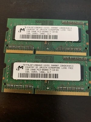Micron PC-8500 1 GB SO-DIMM 1066 MHz DDR3 Memory (MT8JSF12864HZ-1G1F1) 2 Modules - Image 1 of 2