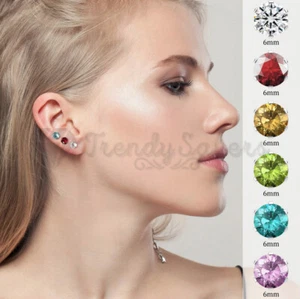 Women Men Stainless Steel Cubic Zirconia Round Ear Piercing Studs Earrings PAIR - Picture 1 of 134
