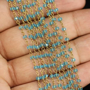 Swiss Topaz Quartz Rondelle Faceted 3-4mm Hydro Beads Rosary Beaded Chain 6 Feet - Picture 1 of 3