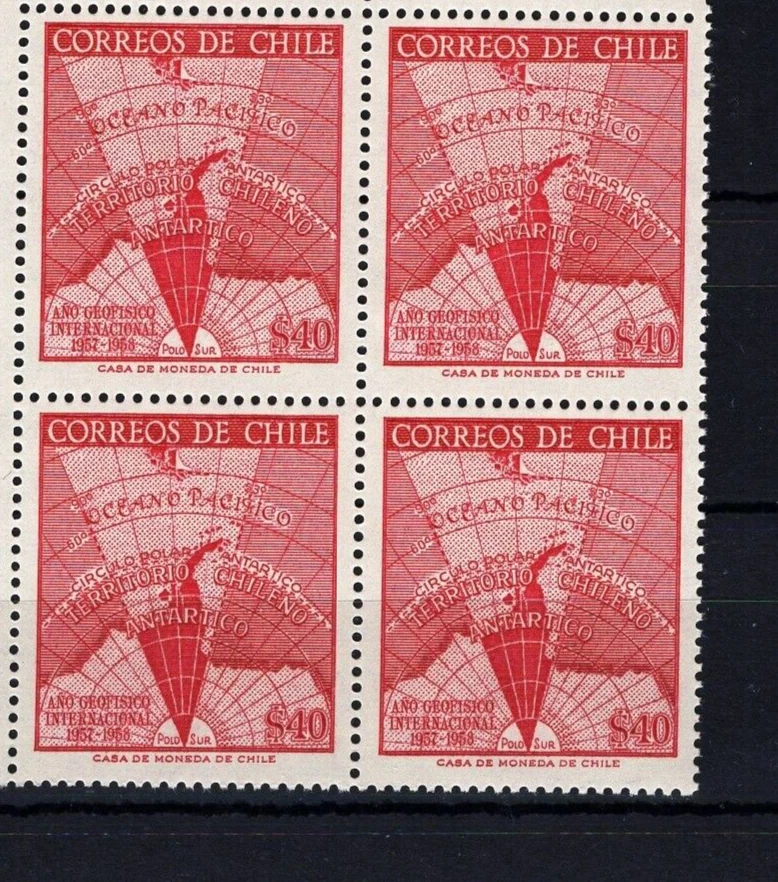 CHILE 1958 Antartic Map 40p red MNH block of 4 - Image 1 of 1