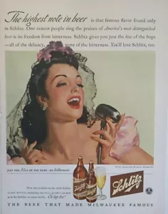 1942 anuncio de cerveza Schlitz vintage Era de la Primera Guerra Mundial. Ilustración comercial. - Imagen 1 de 1