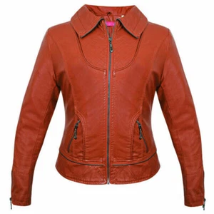 NEU Damen Kunstleder Kleid Jacke Biker Freizeitjacke ROSTBRAUN Farbe - Bild 1 von 16