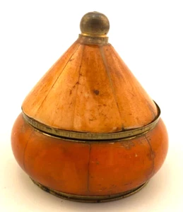 Vintage Moroccan Moorish Domed Brass & Bone Trinket Box 2" Orange - Picture 1 of 5
