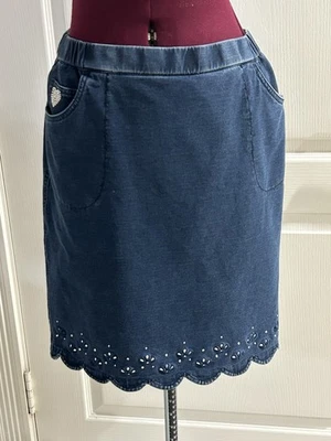 Dream Jeannes Quaker Factory skort indigo denim W/ scalloped hem rhinestone sz S - Image 1 of 4
