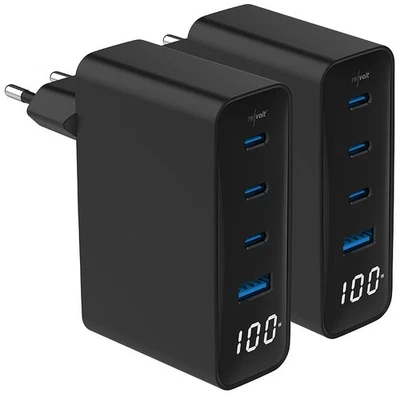 revolt 2er-Set 4-Port-USB-Netzteile, Display, 3x USB-C PD 100W, USB-A QC 30W - Bild 1 von 4