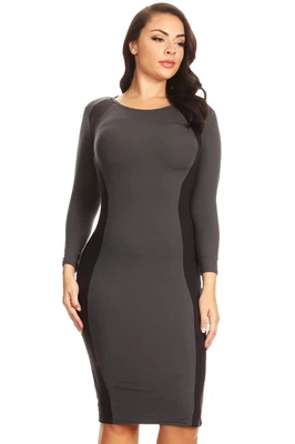 Women's Color Block Dress Midi Bodycon Hourglass Illusion Sz XL NWT Grey/Black - Изображение 1 из 4