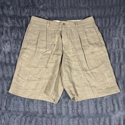 Tommy Bahama Hombres Pantalones Cortos Plisados Talla 33 Lino Mezcla Seda Tostado Informal Verano Foto 1 de 4
