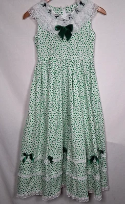 Vestido trevo caseiro jovens meninas branco verde longo maxi laços renda irlandês - Imagem 1 de 4