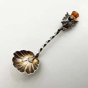 NOVELTY SCOTTISH THISTLE SALT SPOON STERLING SILVER EDWARDIAN BIRMINGHAM 1902 - Picture 1 of 5
