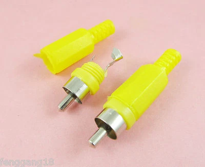 10 peças conector de cabo de áudio e vídeo amarelo RCA fono plugue macho tipo solda faça você mesmo - Imagem 1 de 2