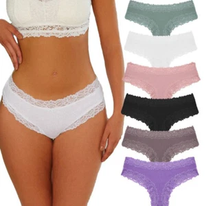 Multipack 6 Sexy Womens High Leg Lace Panties Knicker Thong Cotton Underwear Set - Picture 1 of 18