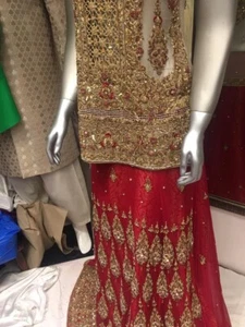 LOW PRICED - PAKISTANI/INDIAN WEDDING BRIDAL LENGHA WITH MATCHING SET & BAG - M - Picture 1 of 5