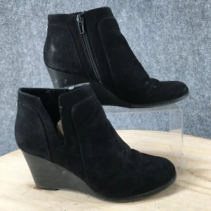 Anne Klein Boots Womens 8 Retro Ankle Booties Black Fabric Wedge Side Zip Almond - Picture 1 of 16