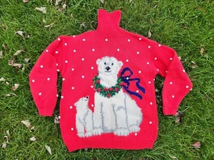 Suéter Vintage Marisa Christina Classics Rojo Cuello Alto Osos Polares Talla Mediana - Imagen 1 de 4