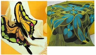 Butterfly Afghan Patterns 2 Butterflies in Afghan Stitch Vintage - Image 1 of 3