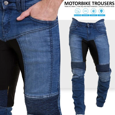 Mens Denim Blue Armor Motorcycle Jeans Aramid Lining Stretchable Motorbike Pants - Image 1 of 4