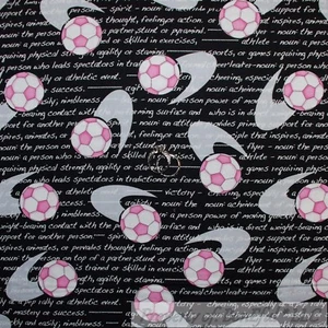 BonEful Fabric FQ Cotton Quilt Black Pink White B&W Soccer Ball Stripe Girl SALE - Picture 1 of 14