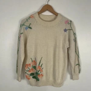 Vintage 90s Floral Hand Knit Sweater Cottage Core Grunge Country - Bild 1 von 13
