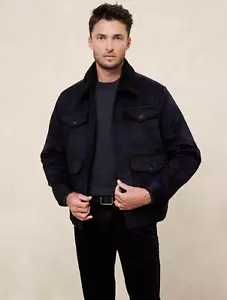 NWT Banana Republic $200 SHERPA PLAID JACKET, Black/Blue, Sz L, XL - Picture 1 of 8
