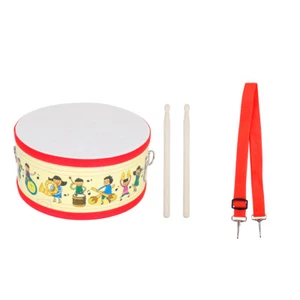 Double Sided Wooden Snare Cartoon Hand Drum for Kids with Strap & Sticks - Picture 1 of 12