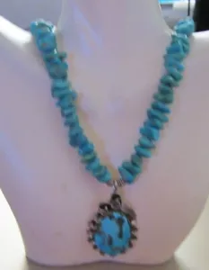 Hübsches blaues Türkis Nugget und Cabochon im Set in Sterling Anhänger Halskette - Bild 1 von 4