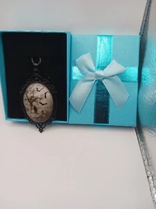 Gothic Metal Cameo Choker Graveyard Scene Necklace with Chain New - Picture 1 of 10