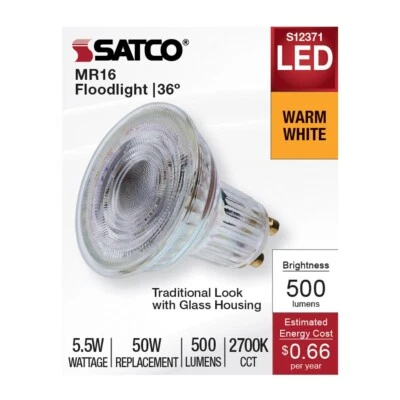 Satco S12371 - 5.5 Watt MR16 LED Floodlight - 2700K CCT - 120V (2,6, or 12 PK) - Image 1 of 4