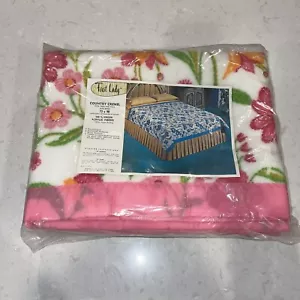 Vintage Blanket Pink N Satin Trim Floral Flowers Full Twin 72x90 First Lady NWT - Picture 1 of 5