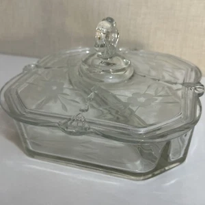 Piatto diviso con coperchio in vetro inciso vintage verdure, caramelle, noci ecc 6x6 - Foto 1 di 6