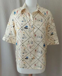 La Prestic Ouiston France Beige Silk Shirt with Dog Print, Size 1/S - Picture 1 of 5
