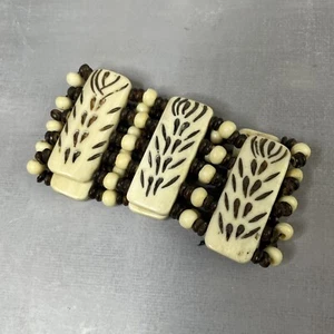 Armband Manschette elastisch Knochen geschnitzt Ethno Kunst - Bild 1 von 4